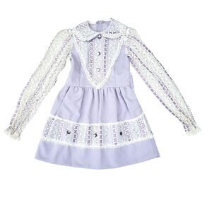 Vintage Dress Cottagecore Prairie Lolita Crochet Lace Peter Pan Purple Fits 6/8